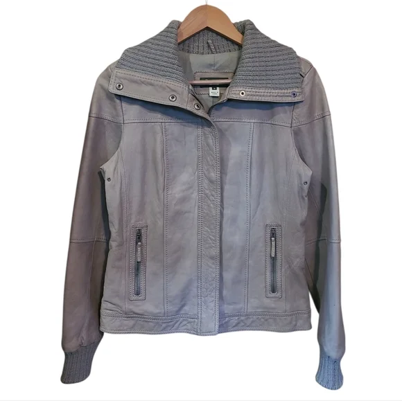 Women's Eddie Bauer Lamb Leather Jacket Medium Light Grey - Picture 3 of 15